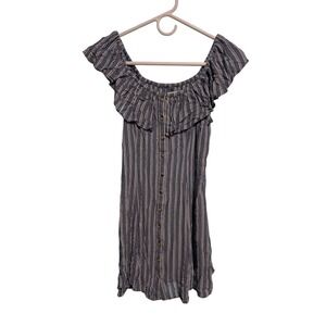 American‎ Eagle Striped Dress Ruffle Off Shoulder Casual Button Front S